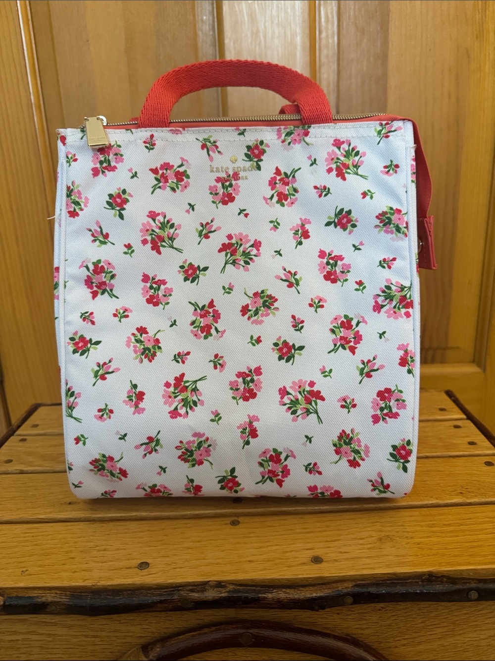 KATE SPADE ♠️White Canvas Floral Lunch Tote with Pink Floral Accents